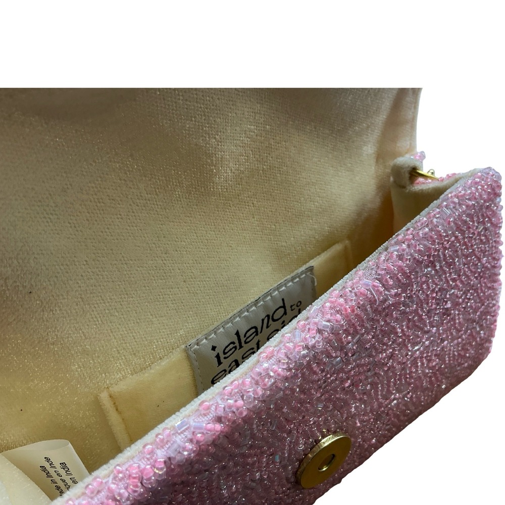 Island to East Side Zoey Pink Beaded Clutch Bag Personalized Gold Chain Strap - Picture 3 of 7